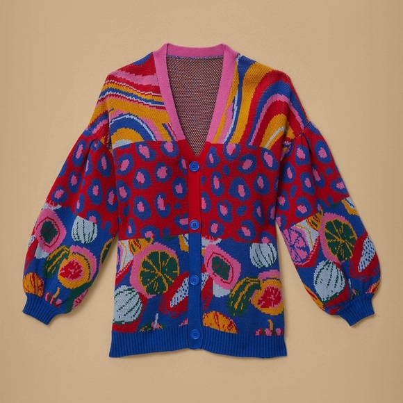 FARM Rio Sweaters - FARM Rio Mixed Prints Knit Cardigan